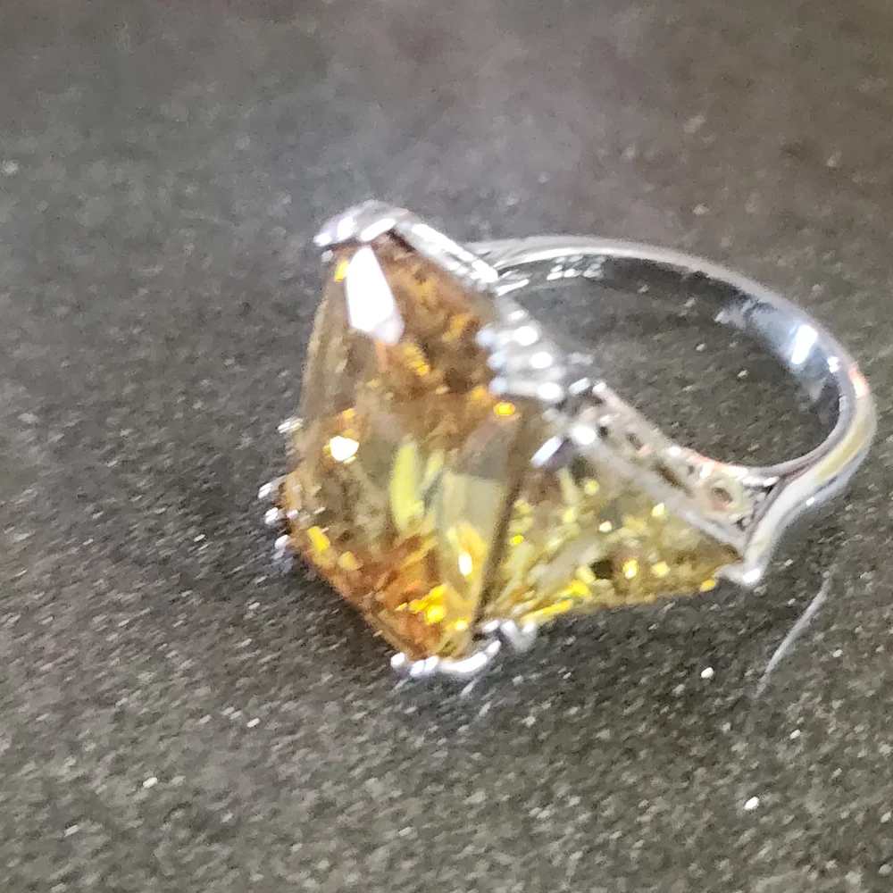 Radiant Yellow Three-Stone Cocktail Ring for Women Sz6 Chunky Sterling Silver - Picture 6 of 9